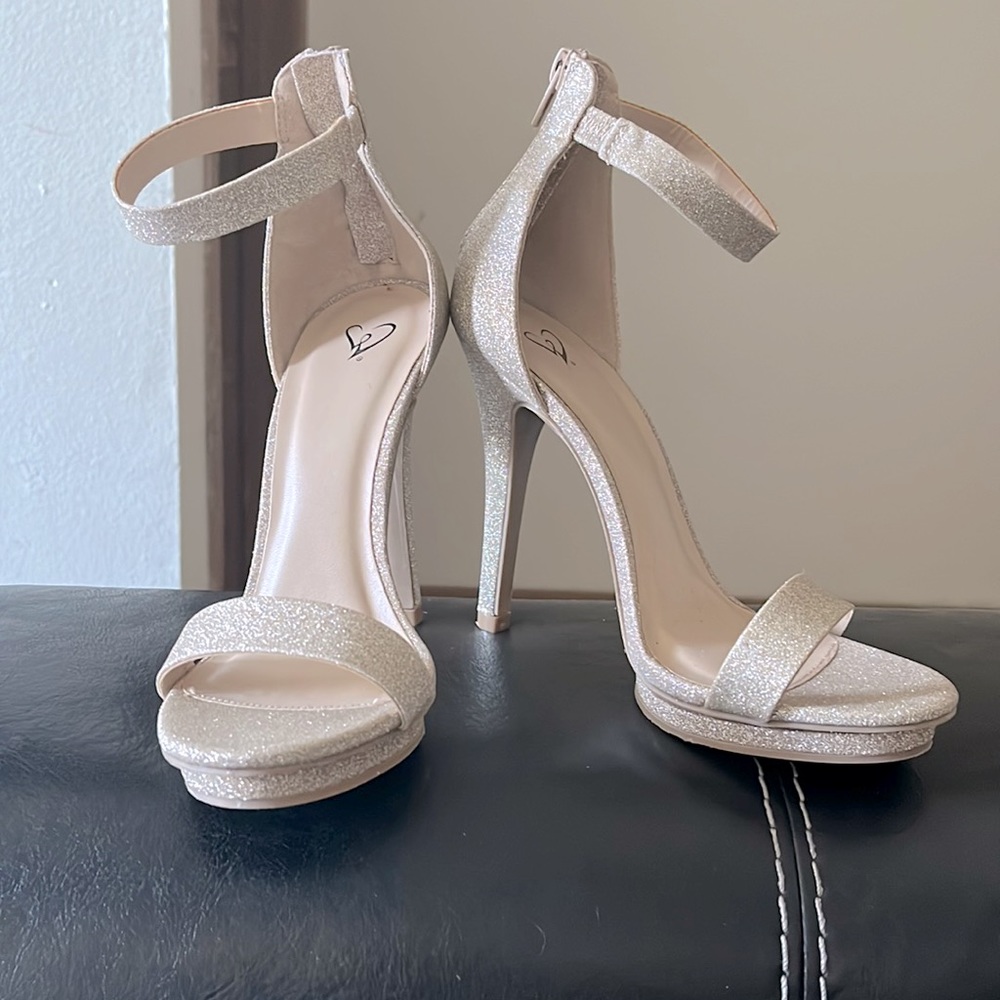 Tan glittery heels